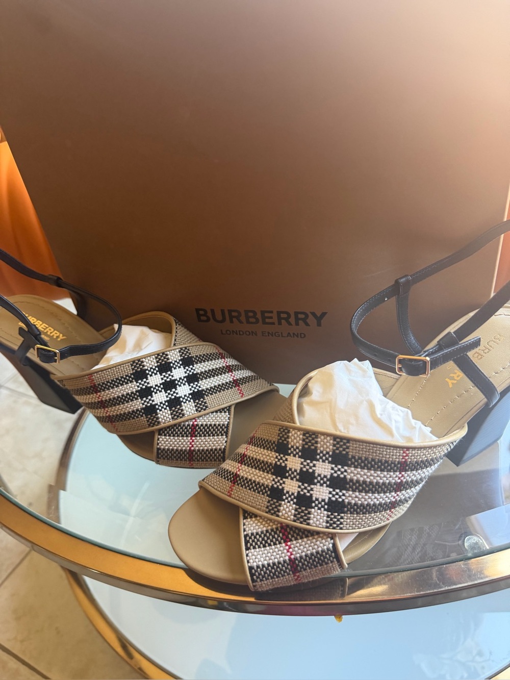 Burberry Beige Check Crisscross Sandal - Women